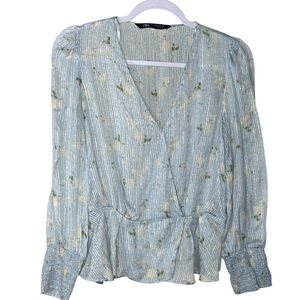 Zara Blue Wrap Peplum Blouse